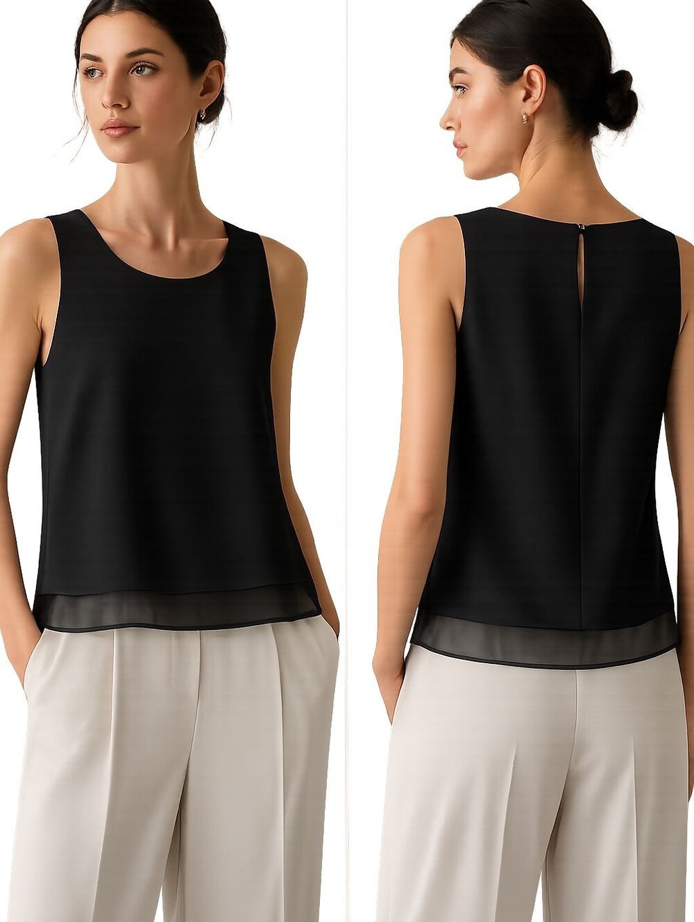 Club Monaco Black Sleeveless Wool Blend Top w/ Mulberry Silk Trim Size L